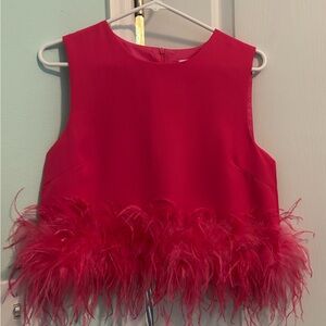 Hot Pink Feathered Sleeveless Top